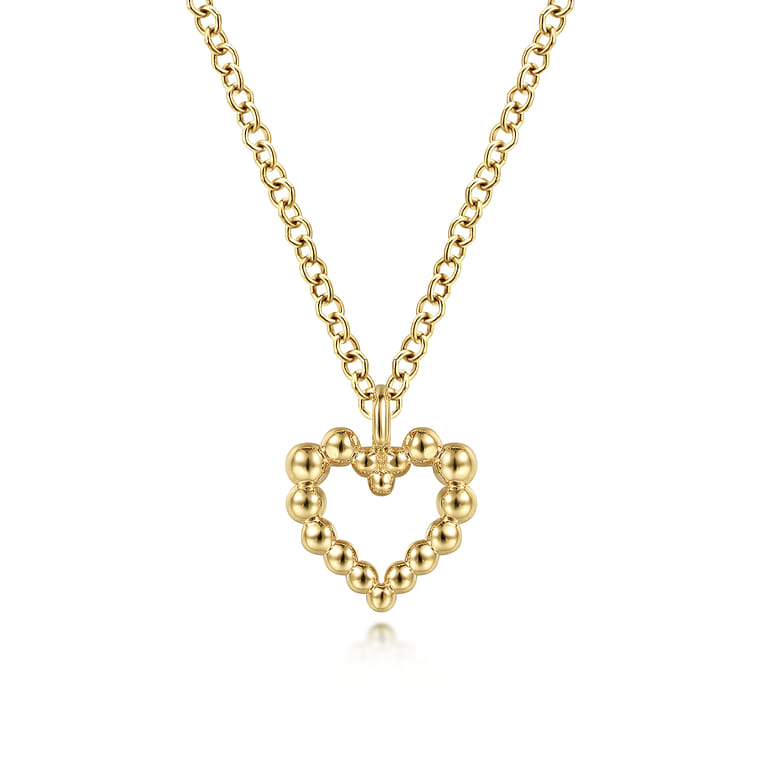 14K Yellow Gold Bujukan Bead Open Heart Pendant Necklace - Shot 1