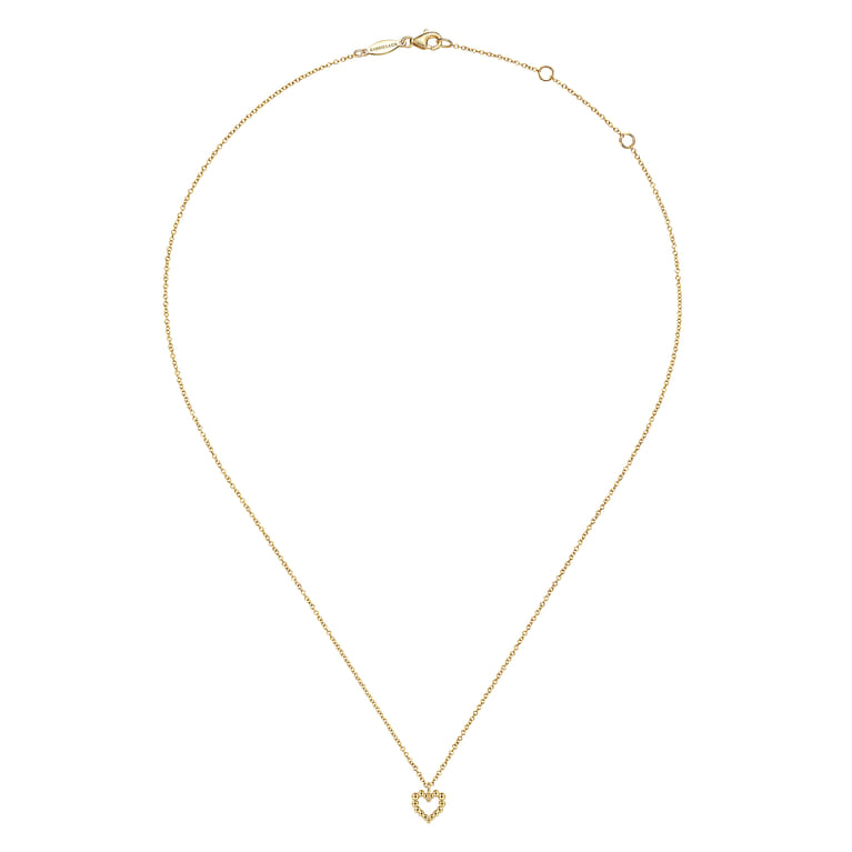 14K Yellow Gold Bujukan Bead Open Heart Pendant Necklace - Shot 2