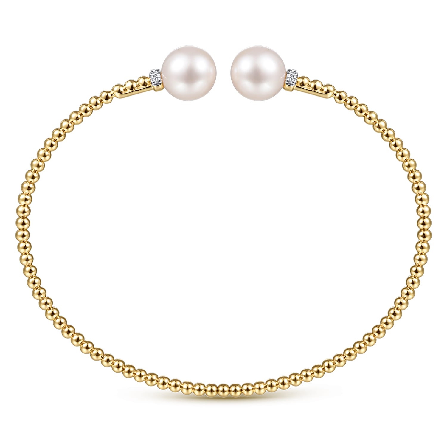 14K Yellow Gold Bujukan Bead Split Bracelet with Pearl and Diamond Caps - 0.05 ct - Shot 3