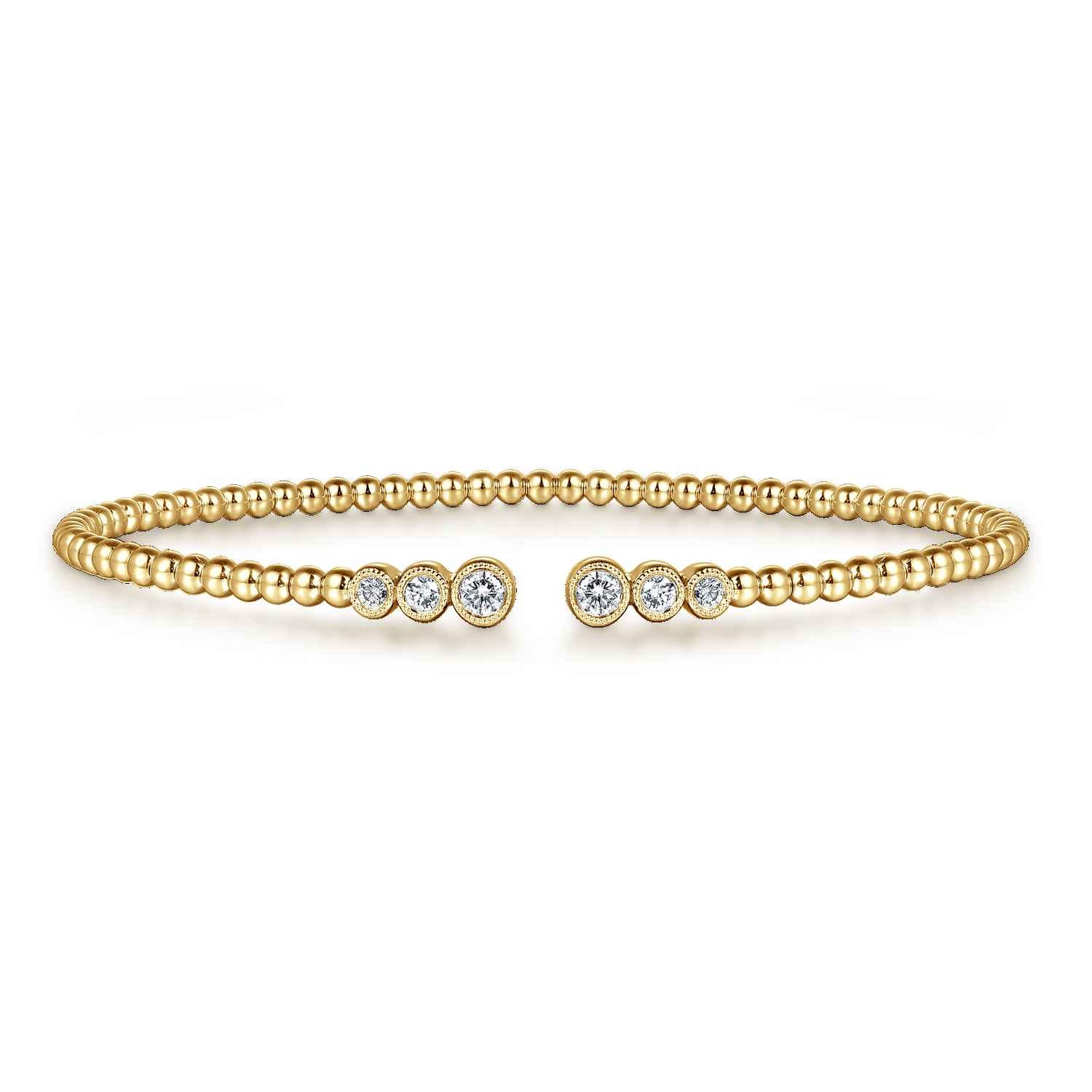 14K Yellow Gold Bujukan Bead Split Cuff Bracelet with Bezel Set Diamonds - 0.22 ct - Shot 1