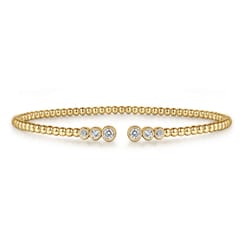 14K Yellow Gold Bujukan Bead Split Cuff Bracelet with Bezel Set Diamonds