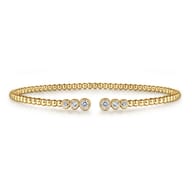 14K Yellow Gold Bujukan Bead Split Cuff Bracelet with Bezel Set Diamonds