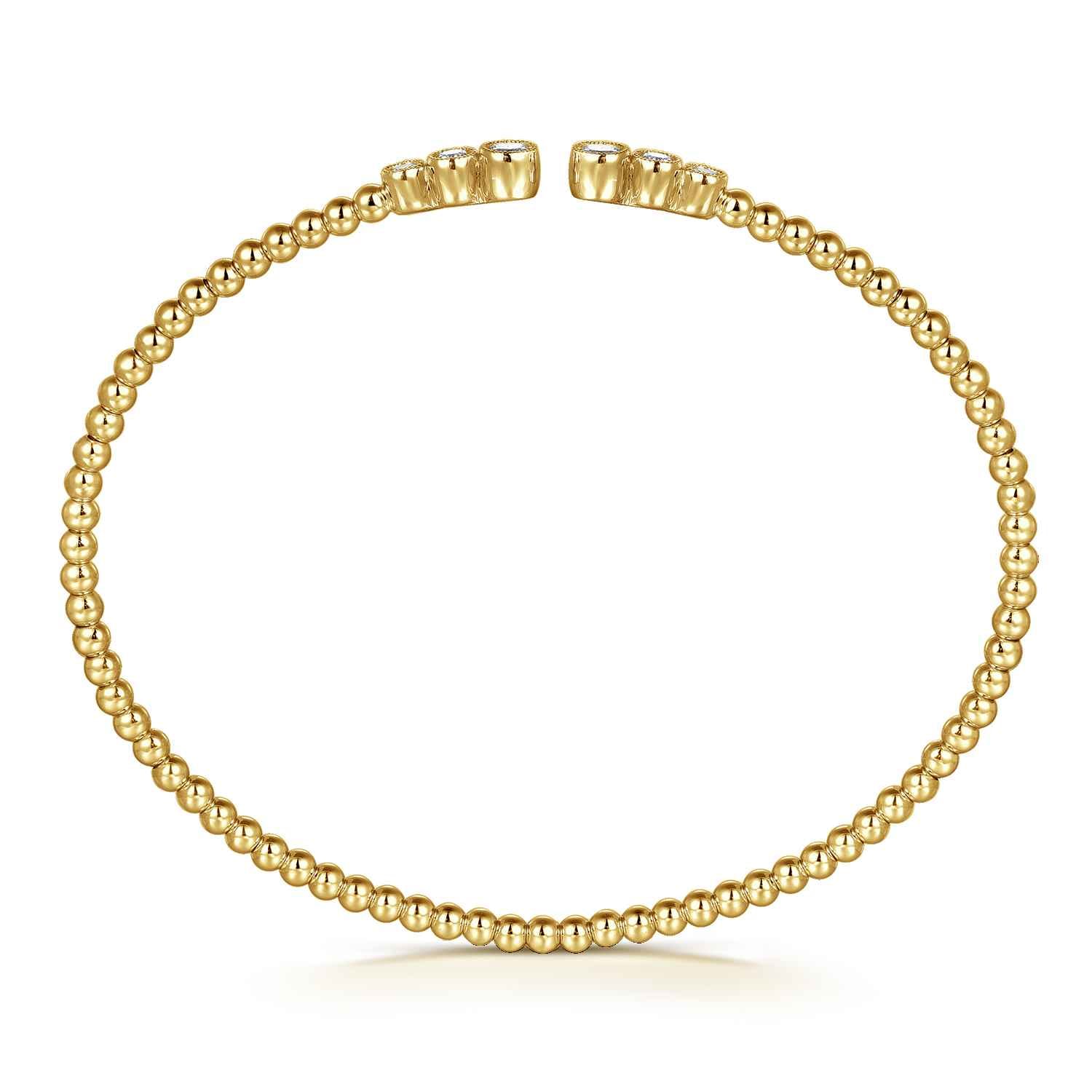 14K Yellow Gold Bujukan Bead Split Cuff Bracelet with Bezel Set Diamonds - 0.22 ct - Shot 3