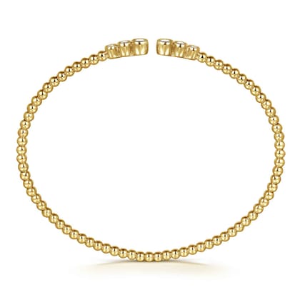 14K Yellow Gold Bujukan Bead Split Cuff Bracelet with Bezel Set Diamonds