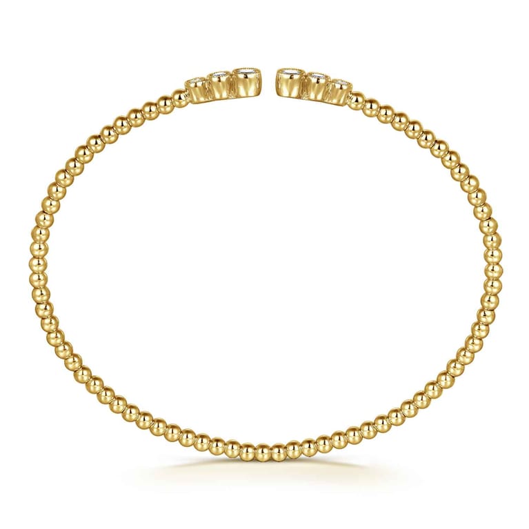 14K Yellow Gold Bujukan Bead Split Cuff Bracelet with Bezel Set Diamonds - 0.22 ct - Shot 3