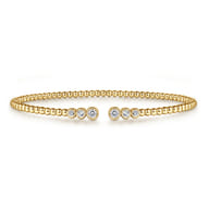 14K Yellow Gold Bujukan Bead Split Cuff Bracelet with Bezel Set Diamonds