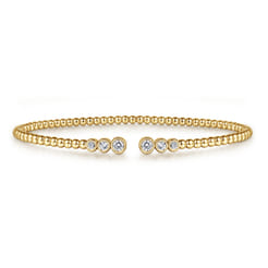 14K Yellow Gold Bujukan Bead Split Cuff Bracelet with Bezel Set Diamonds