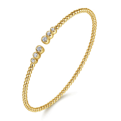 14K Yellow Gold Bujukan Bead Split Cuff Bracelet with Bezel Set Diamonds