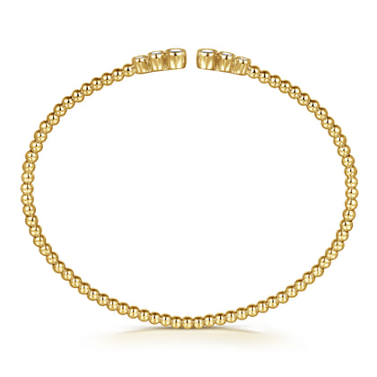 14K Yellow Gold Bujukan Bead Split Cuff Bracelet with Bezel Set Diamonds