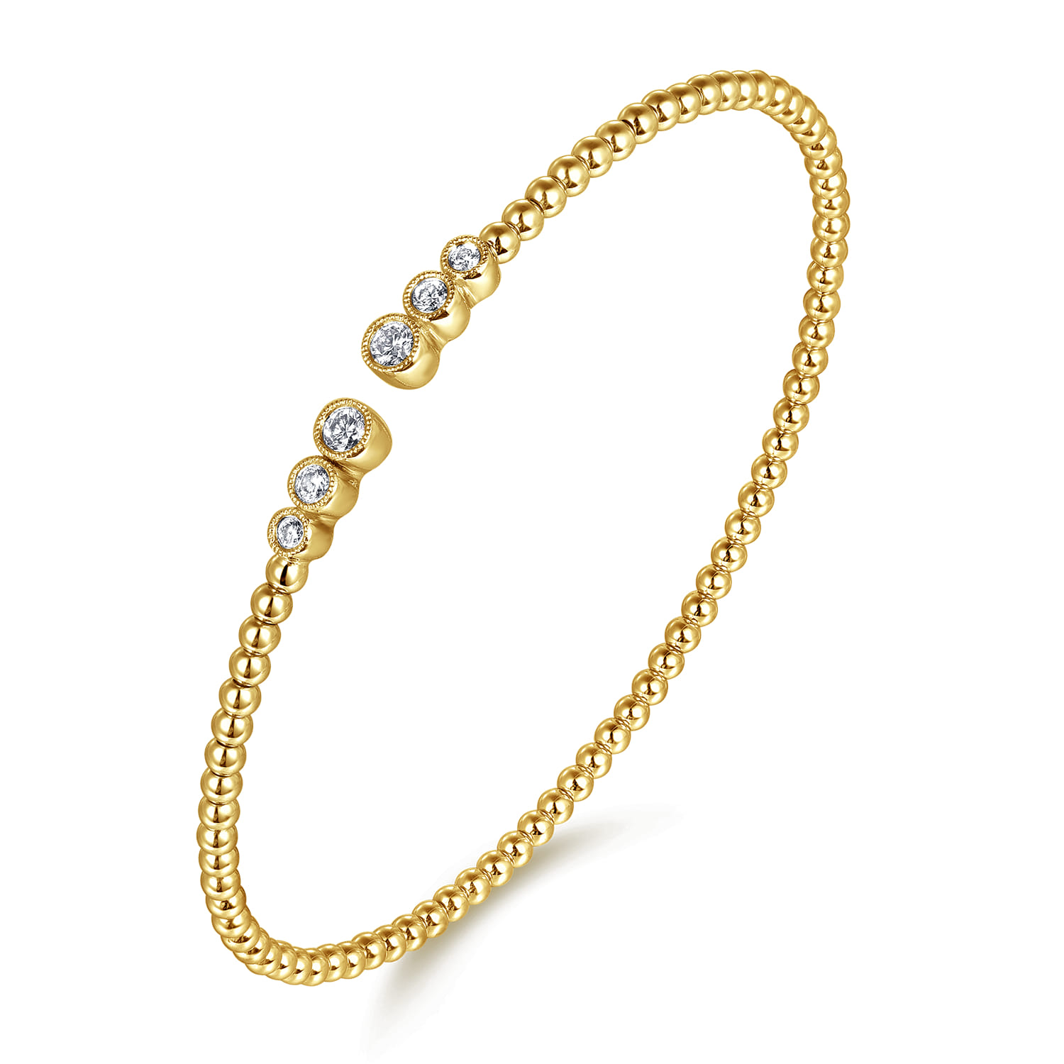14K Yellow Gold Bujukan Bead Split Cuff Bracelet with Bezel Set Diamonds - 0.24 ct - Shot 2