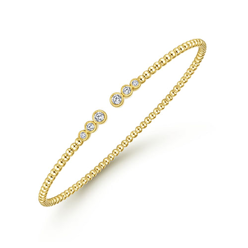 14K Yellow Gold Bujukan Bead Split Cuff Bracelet with Bezel Set Diamonds - 0.24 ct - Shot 2