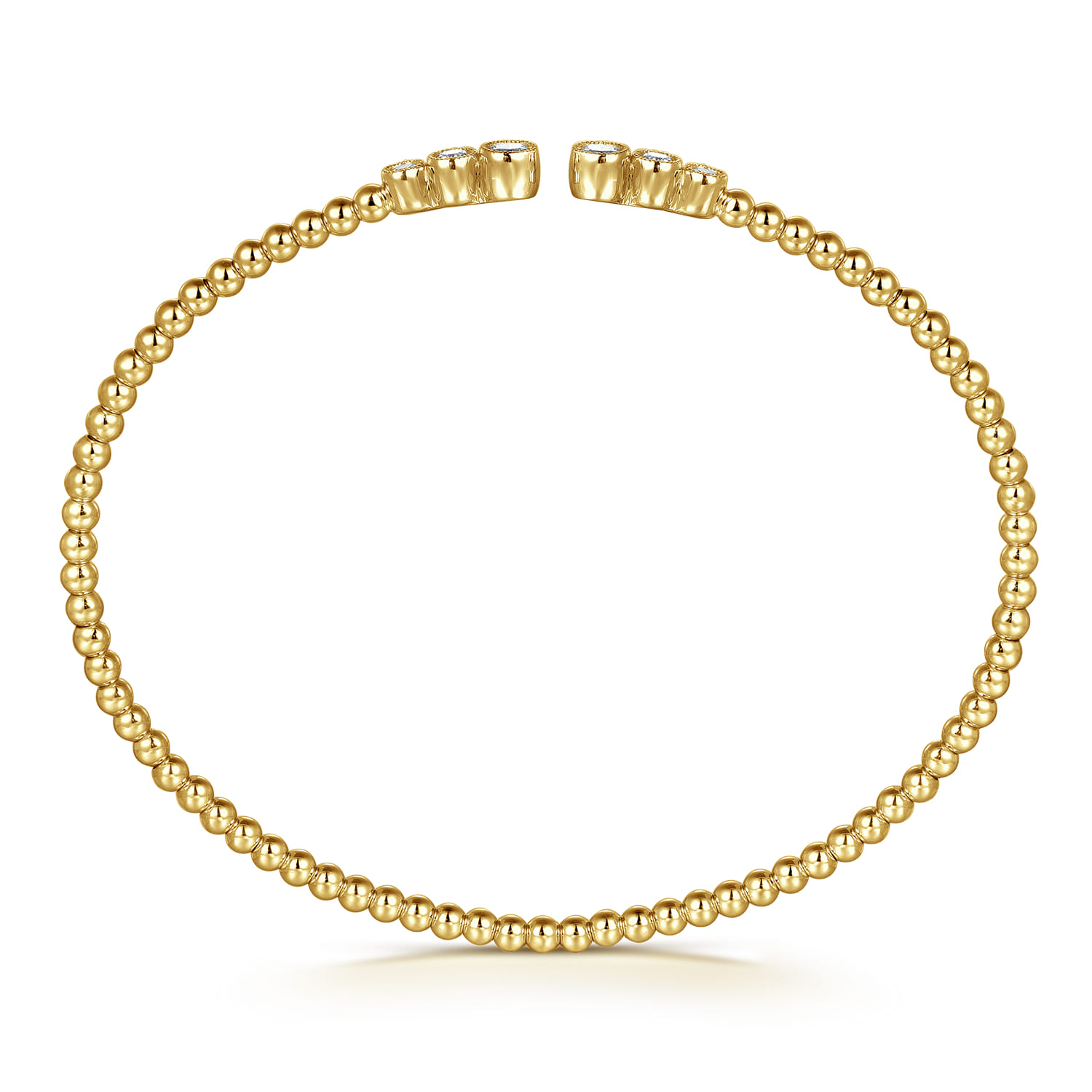 14K Yellow Gold Bujukan Bead Split Cuff Bracelet with Bezel Set Diamonds - 0.24 ct - Shot 3