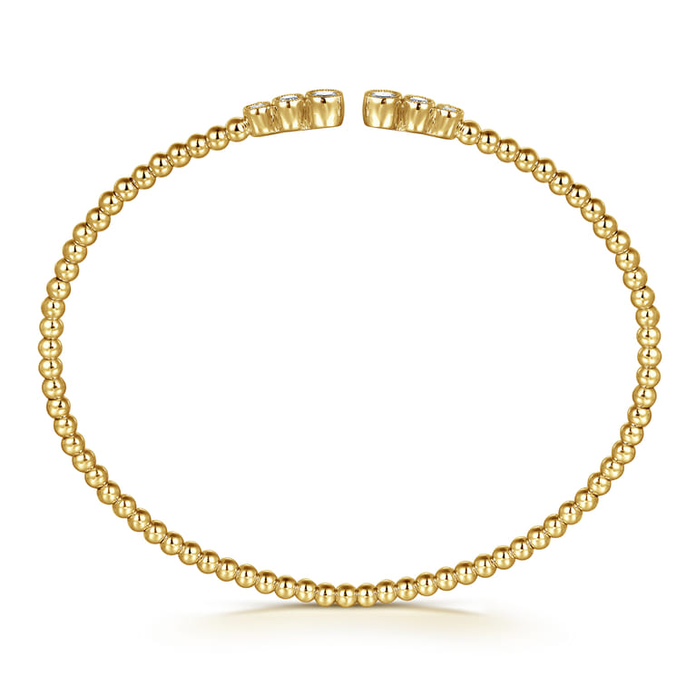 14K Yellow Gold Bujukan Bead Split Cuff Bracelet with Bezel Set Diamonds - 0.24 ct - Shot 3