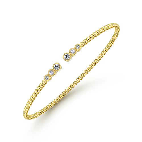 14K Yellow Gold Bujukan Bead Split Cuff Bracelet with Bezel Set Diamonds - 0.24 ct - Shot 2