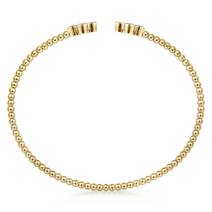 14K Yellow Gold Bujukan Bead Split Cuff Bracelet with Clover Diamond Endcaps