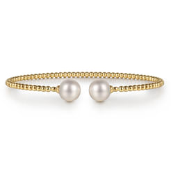 14K Yellow Gold Bujukan Bead Split Cuff Bracelet with Cultured Pearls
