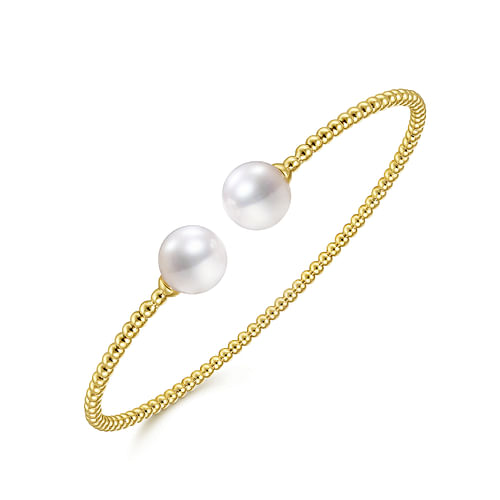 14K Yellow Gold Bujukan Bead Split Cuff Bracelet with Cultured Pearls - Shot 2