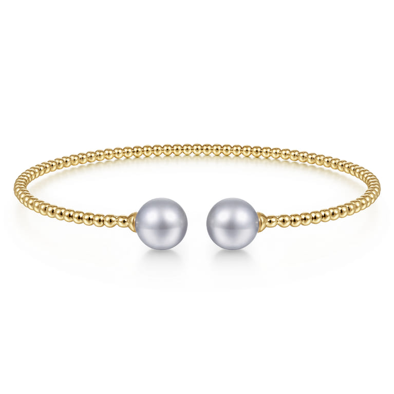 14K Yellow Gold Bujukan Bead Split Cuff Bracelet with Grey Pearls - Shot 1
