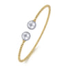 14K Yellow Gold Bujukan Bead Split Cuff Bracelet with Grey Pearls