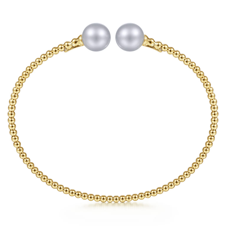 14K Yellow Gold Bujukan Bead Split Cuff Bracelet with Grey Pearls - Shot 3