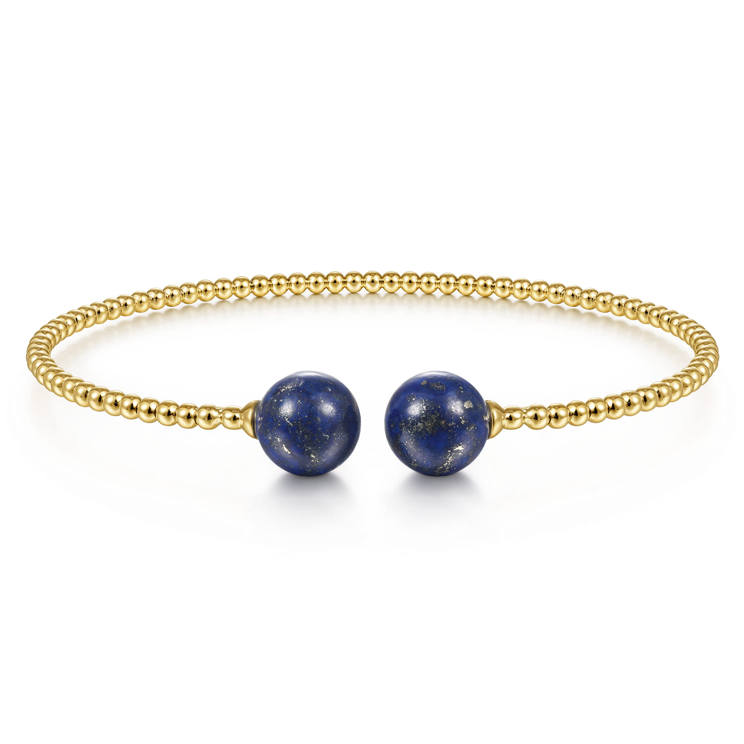 14K Yellow Gold Bujukan Bead Split Cuff Bracelet with Lapis Beads - Shot 1