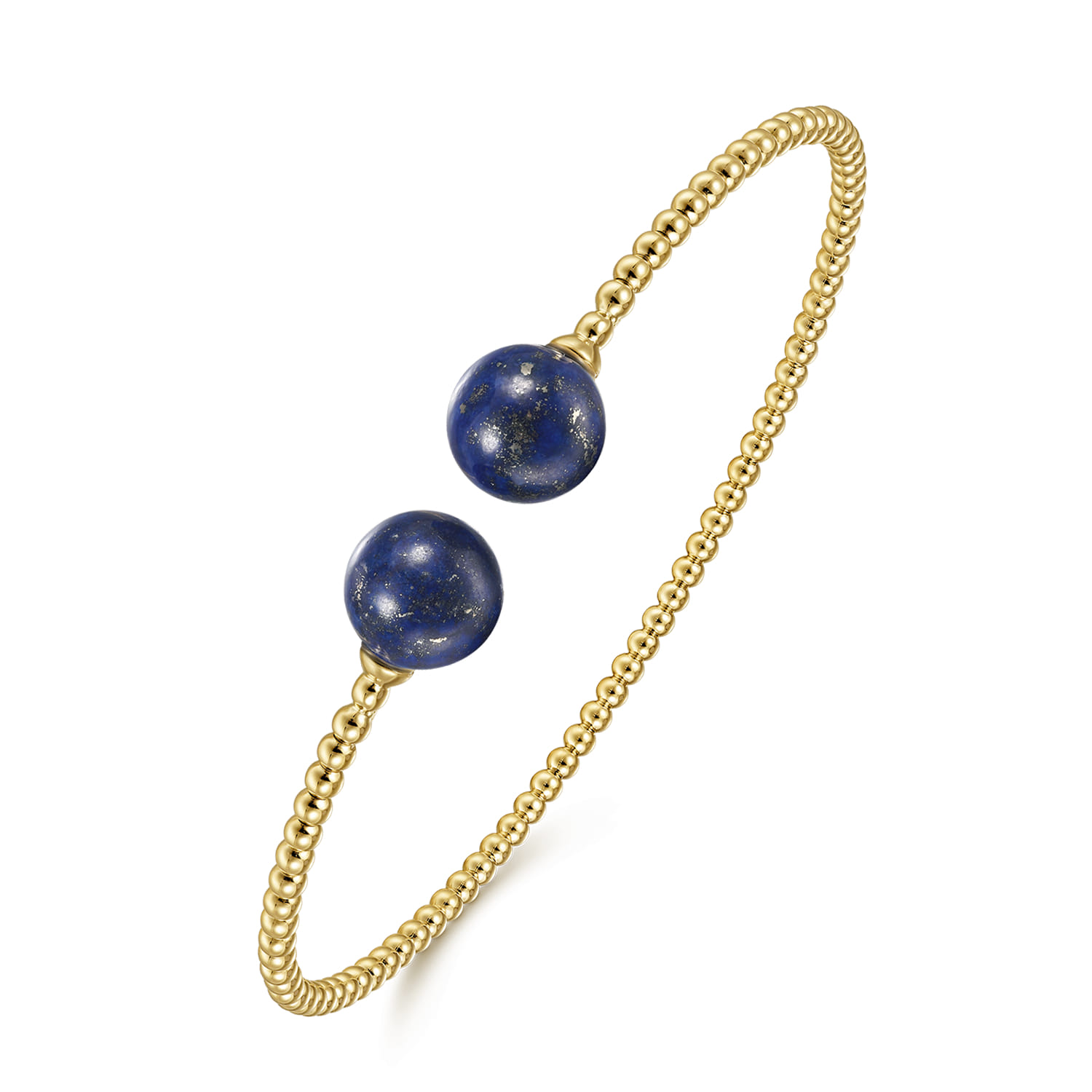 14K Yellow Gold Bujukan Bead Split Cuff Bracelet with Lapis Beads - Shot 2