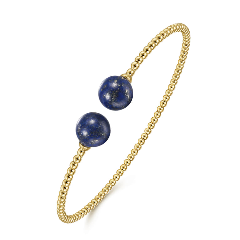 14K Yellow Gold Bujukan Bead Split Cuff Bracelet with Lapis Beads - Shot 2