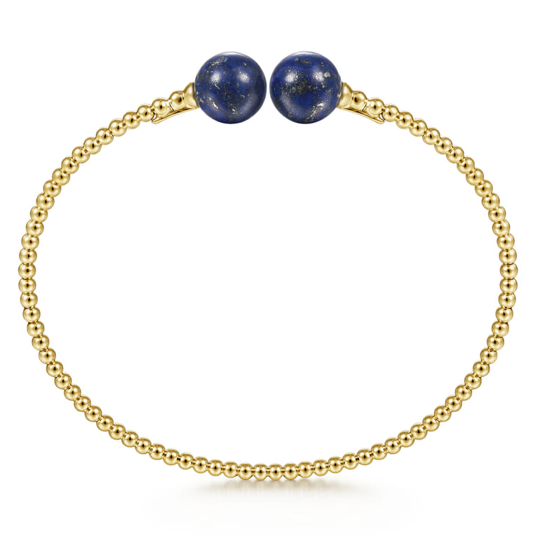 14K Yellow Gold Bujukan Bead Split Cuff Bracelet with Lapis Beads - Shot 3