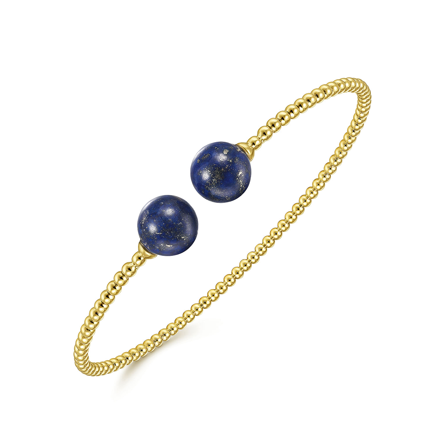14K Yellow Gold Bujukan Bead Split Cuff Bracelet with Lapis Beads - Shot 2
