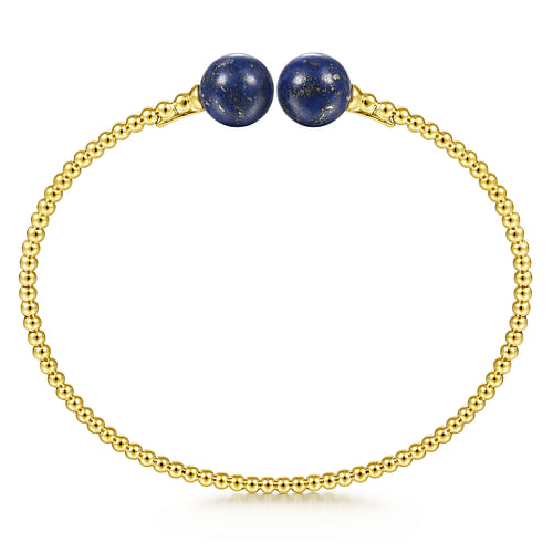 14K Yellow Gold Bujukan Bead Split Cuff Bracelet with Lapis Beads - Shot 3