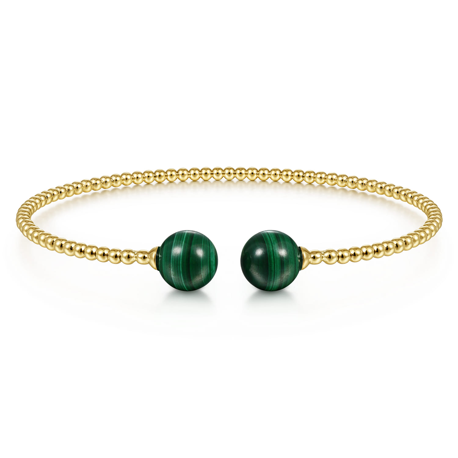 14K Yellow Gold Bujukan Bead Split Cuff Bracelet with Malachite Beads - Shot 1