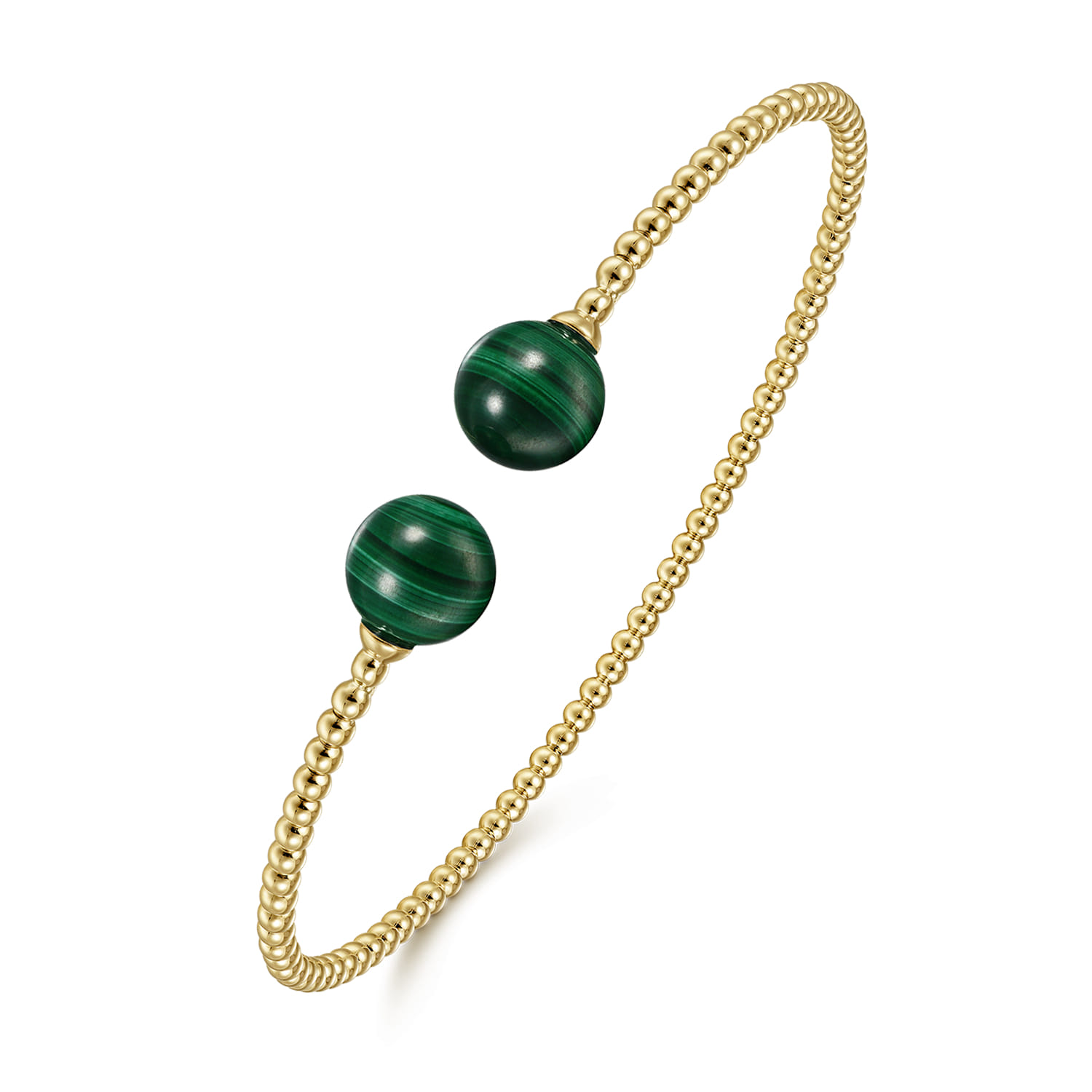14K Yellow Gold Bujukan Bead Split Cuff Bracelet with Malachite Beads - Shot 2