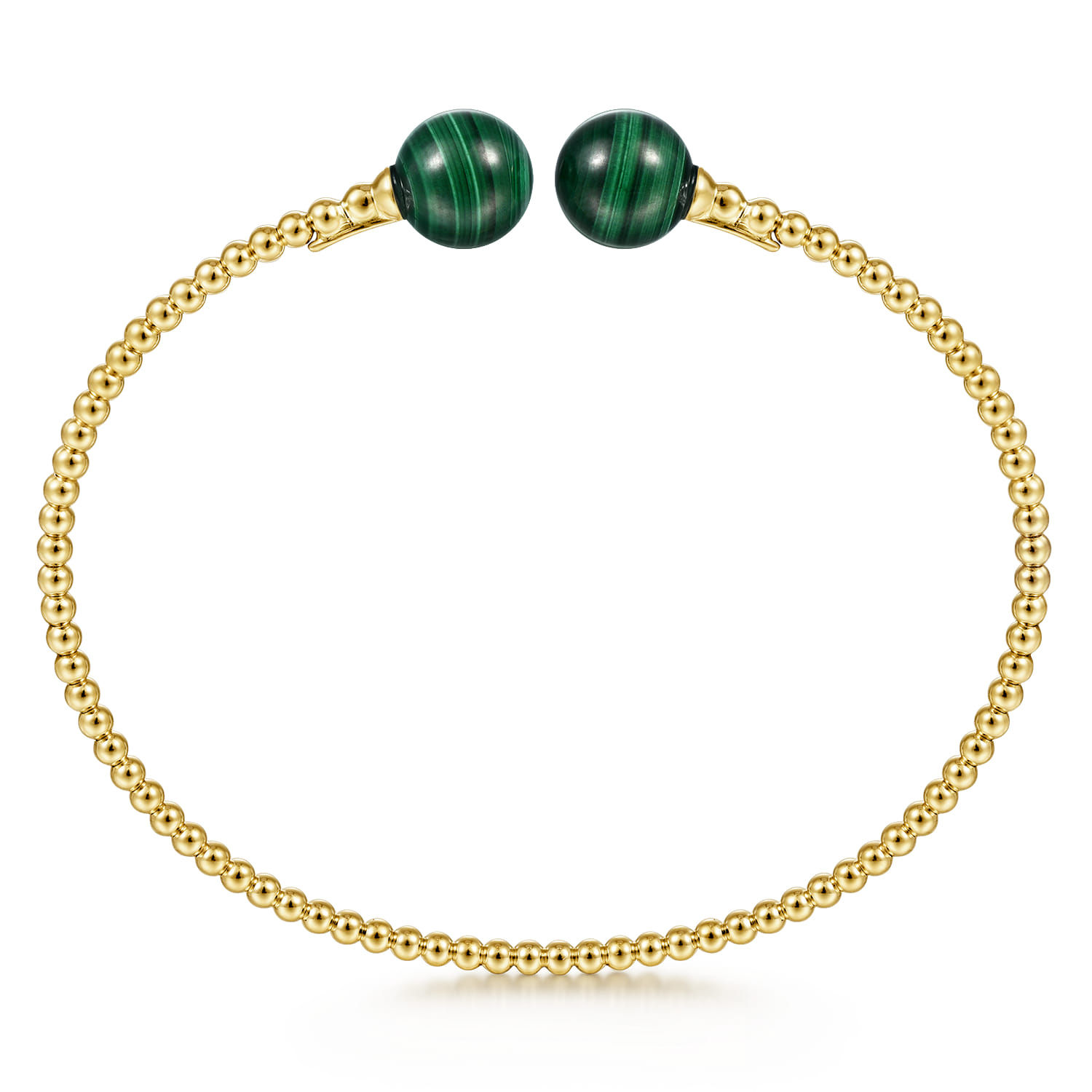 14K Yellow Gold Bujukan Bead Split Cuff Bracelet with Malachite Beads - Shot 3