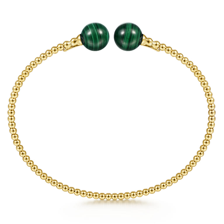 14K Yellow Gold Bujukan Bead Split Cuff Bracelet with Malachite Beads - Shot 3