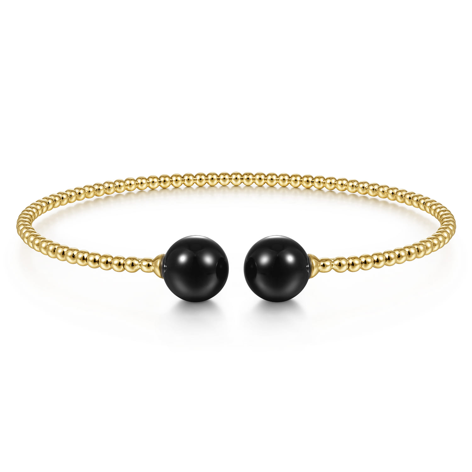 14K Yellow Gold Bujukan Bead Split Cuff Bracelet with Onyx Beads - Shot 1