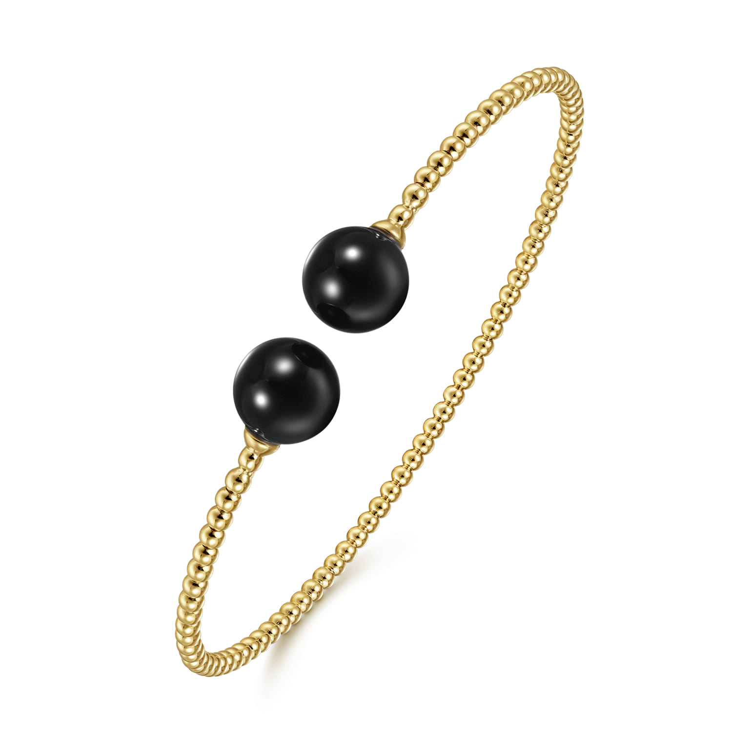 14K Yellow Gold Bujukan Bead Split Cuff Bracelet with Onyx Beads - Shot 2