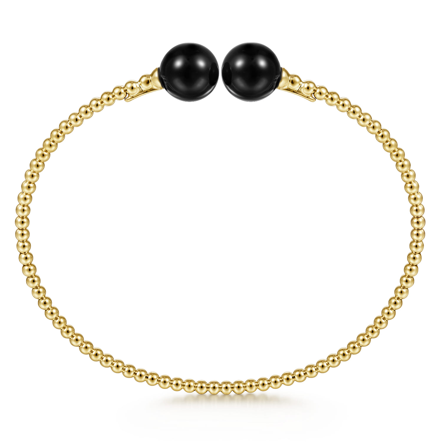 14K Yellow Gold Bujukan Bead Split Cuff Bracelet with Onyx Beads - Shot 3