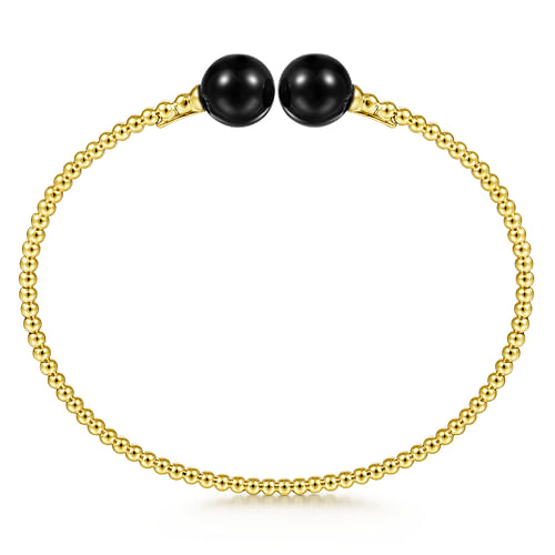 14K Yellow Gold Bujukan Bead Split Cuff Bracelet with Onyx Beads - Shot 3