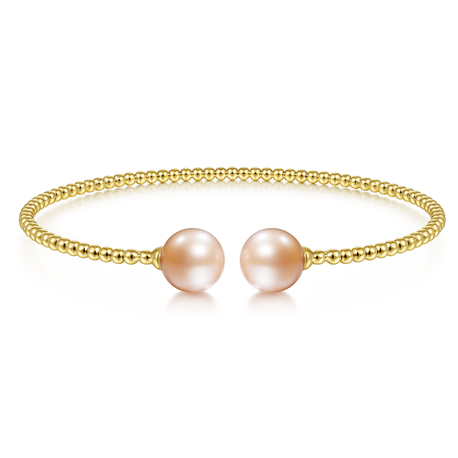 14K Yellow Gold Bujukan Bead Split Cuff Bracelet with Pink Pearls - Shot 1