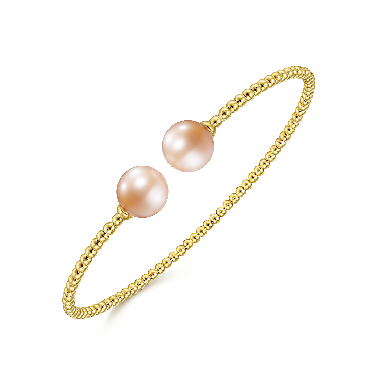 14K Yellow Gold Bujukan Bead Split Cuff Bracelet with Pink Pearls - Shot 2