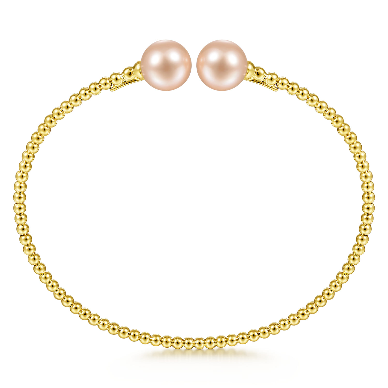 14K Yellow Gold Bujukan Bead Split Cuff Bracelet with Pink Pearls - Shot 3