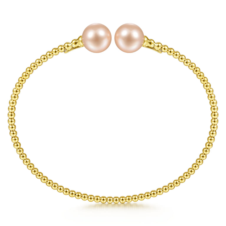 14K Yellow Gold Bujukan Bead Split Cuff Bracelet with Pink Pearls - Shot 3