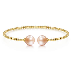 14K Yellow Gold Bujukan Bead Split Cuff Bracelet with Pink Pearls