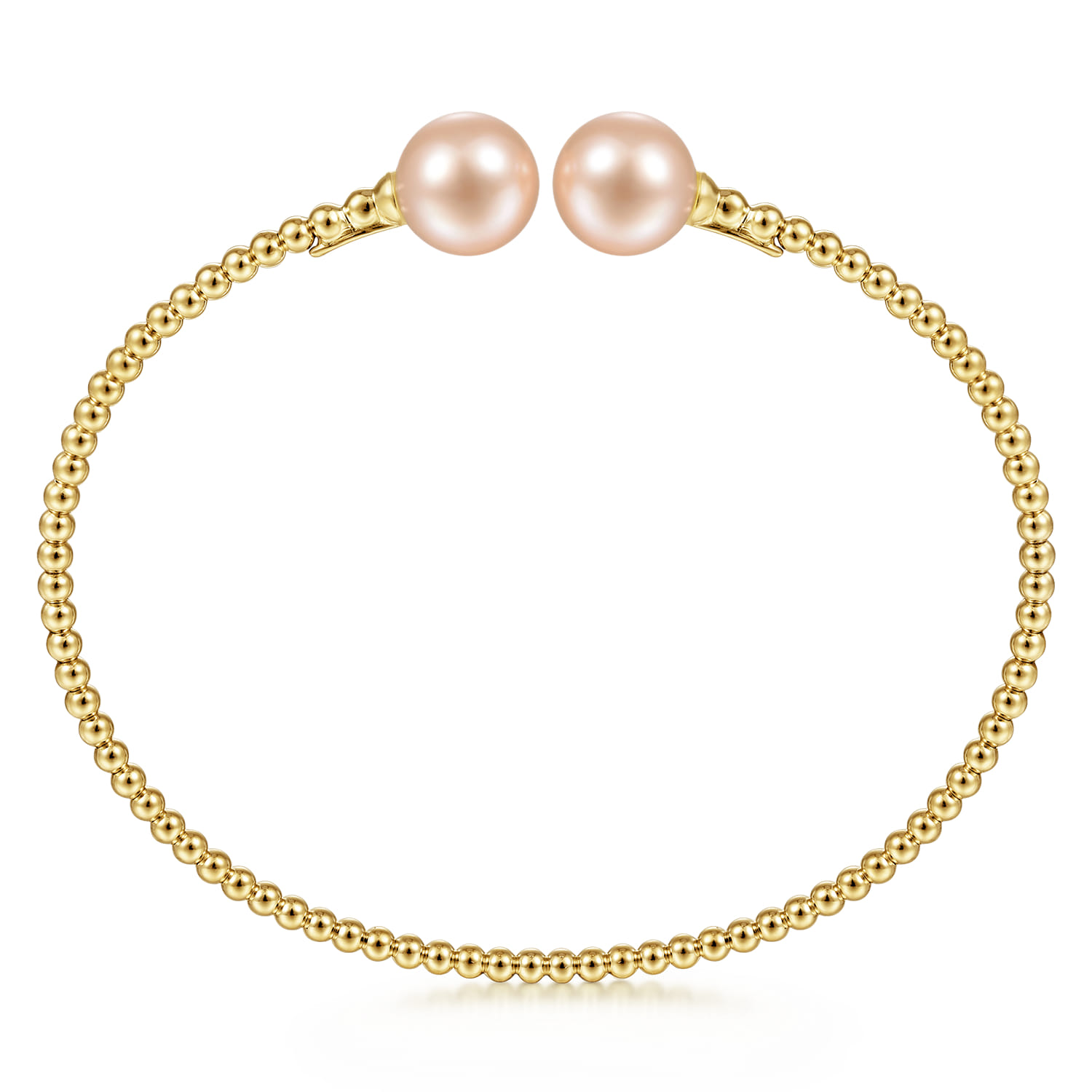 14K Yellow Gold Bujukan Bead Split Cuff Bracelet with Pink Pearls - Shot 3
