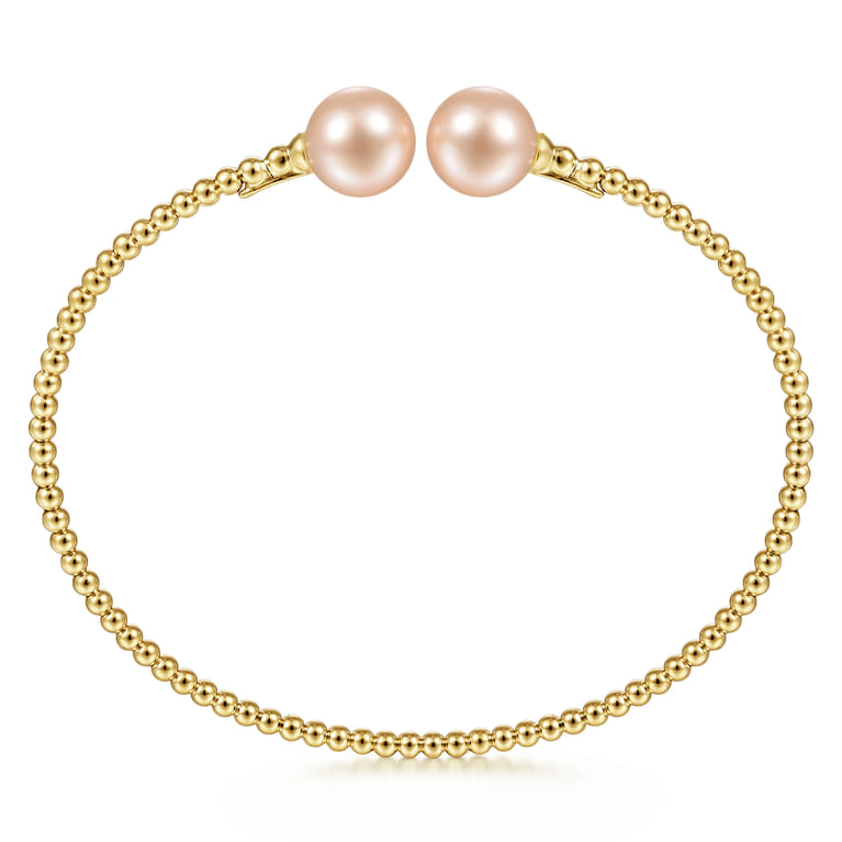14K Yellow Gold Bujukan Bead Split Cuff Bracelet with Pink Pearls - Shot 3