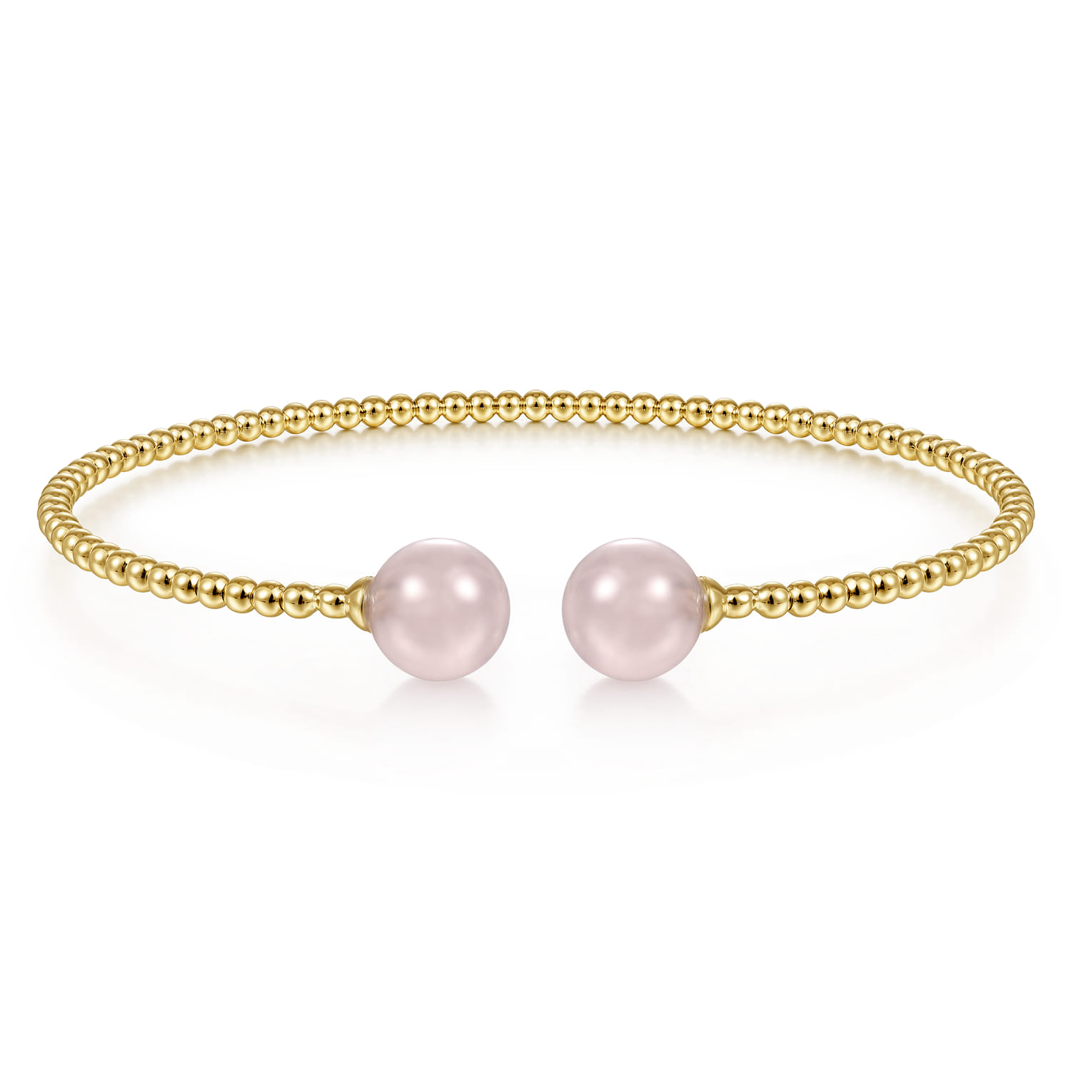14K Yellow Gold Bujukan Bead Split Cuff Bracelet with Pink Quartz Beads - Shot 1
