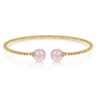 14K Yellow Gold Bujukan Bead Split Cuff Bracelet with Pink Quartz Beads