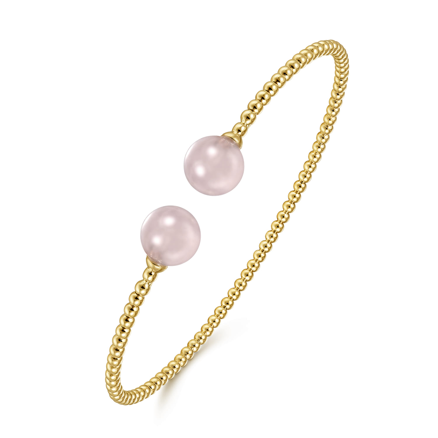14K Yellow Gold Bujukan Bead Split Cuff Bracelet with Pink Quartz Beads - Shot 2