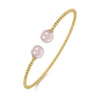 14K Yellow Gold Bujukan Bead Split Cuff Bracelet with Pink Quartz Beads