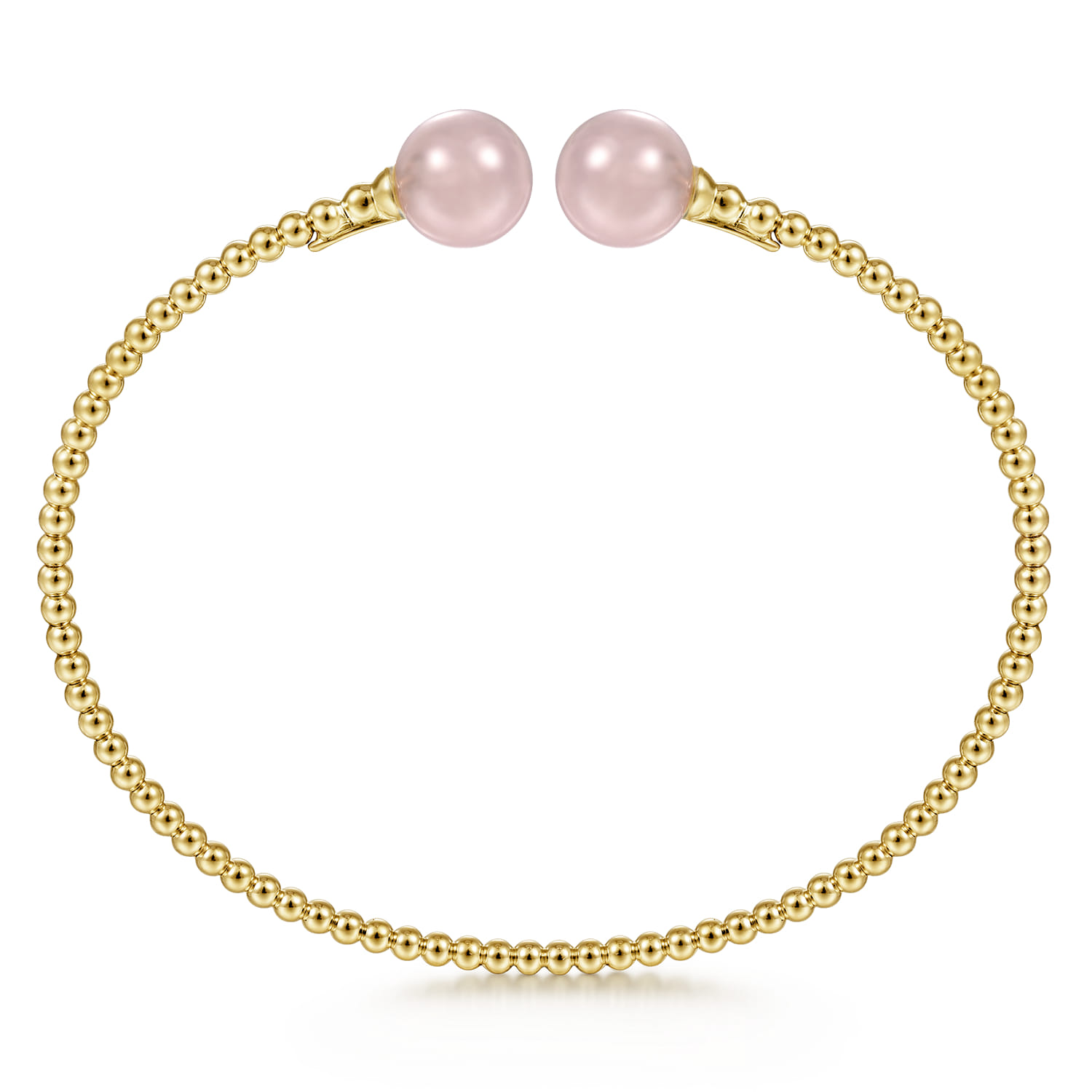 14K Yellow Gold Bujukan Bead Split Cuff Bracelet with Pink Quartz Beads - Shot 3